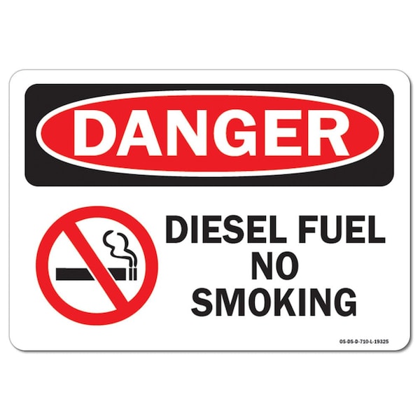 OSHA Sign, Diesel Fuel No Smoking W/ Graphic, 24in X 18in Rigid Plastic, 18" W, 24" L, Landscape